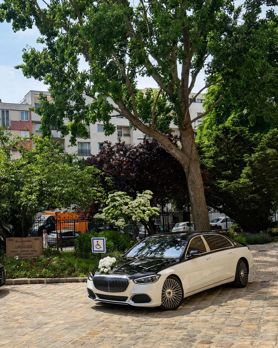 Maybach Classe S Velour au capot fleuri, cortège de mariage